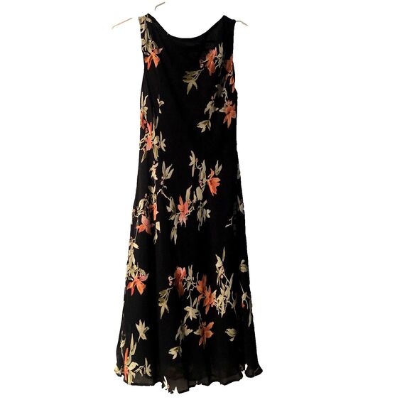 Vintage Lily Slip Dress PS Black Floral Artsy Fairy Lined Knee Length Whimsigoth - Picture 2 of 8